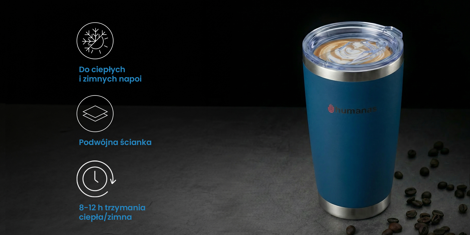 Kubek termiczny Humanas Fluo 600 ml - niebieski